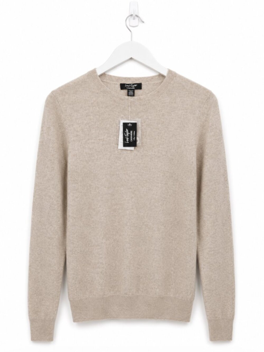 Lord & Taylor 2-Ply Cashmere Crewneck Sweater Oatmeal Size Small NWT